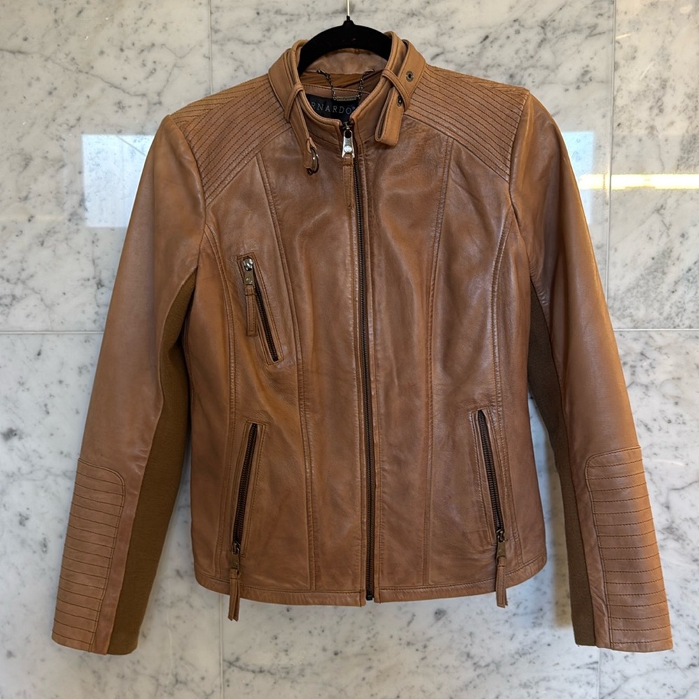 BERNARDO 100% soft LEATHER JACKET motorcycle moto  small